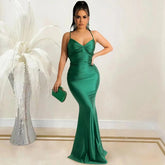 New Lace Up Women Solid Satin Maxi Dress Backless Bodycon Sexy Streetwear Party Elegant Festival Evening Summer Long Dress